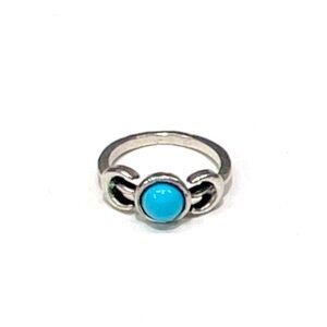 Simple Vintage Like Faux Turquoise Stone color Silver plated Ring